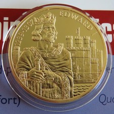 KING EDWARD I 2004 $2 24 CARAT GOLD PLATED PROOF ECCB PIEDFORT - coa