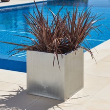 Silver cube metal planter - silver,