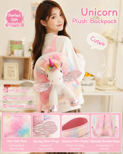 Cute unicorn plush backpack - cute,