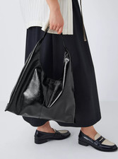 John Lewis Relaxed Oversized Faux Leather Shoulder Bag, Black