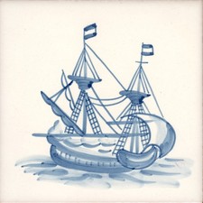 Viuva Lamego hand-painted tile blue ship - Portugal
