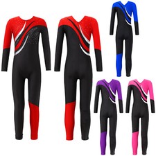 UK Girls Stretch Long Sleeve Gymnastics Dance Leotards Jumpsuit Catsuit Bodysuit