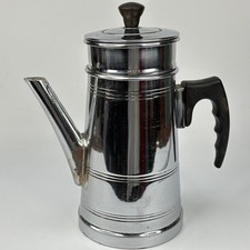 VINTAGE SILVER COLOUR CHROMED METAL COFFEE POT WITH BLACK HANDLE