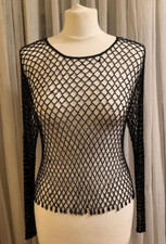 Women's Black beaded long sleeve 'string' vest - UK 12 / Medium