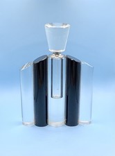 Vintage Large Retro Art Deco Geometric Glass Tube Perfume Bottle. Black & Clear.