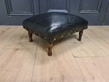 Small Vintage Black Leather Footstool