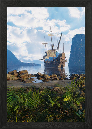Galleon sea framed wall - at,