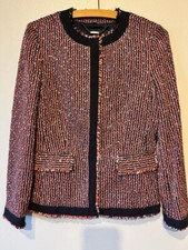 Jigsaw Women's Blue Tribal Linton Tweed Collarless Jacket Size 8 