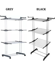 4 Tier Free Standing Foldable Airer on Wheel Space Saving Durable Clothes Rack