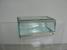 Vintage Glass Jewelry Box Beveled Edge Mirrored Engraved Trinket