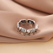 925 Sterling Silver Jewelry Personality Elephant Group Exquisite Opening Rings R