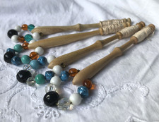 4 Turned Wood Lace Making Bobbins with Spangles