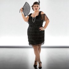 1920's Roaring Twenties Flapper Style Black Dress Halloween Costume Gatsby XXL
