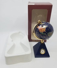 World Globe 7" Inlaid Blue Lapis Lazuli & Semi Precious Stones Clock Original