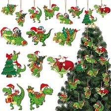 Unusual Set Of Eight  Wooden Dinosaur Christmas  Hanging Tree Decorations