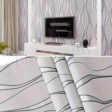 Silver Grey 3D Damask Wallpaper Rolls Wave Striped Textured Embossed Wall Decor.