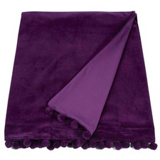 Velvet Sofa Throw with Pom Poms, Velvet Bed Throw, Choice of Colours