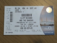 Cliff Richard And The Shadows 2009 London O2 concert ticket 