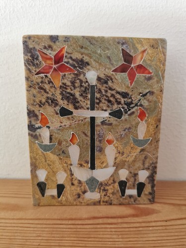 Carved soapstone box inlaid - soapstone,