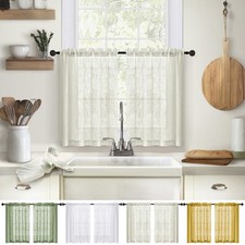 2 Panels Linen Tier Curtain Sheer Short Curtain Valance Small Drapes Kitchen