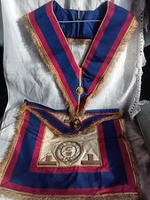 MASONIC APRON & SASH Blue Maroon Gold Fringe Cream Leather Surrey