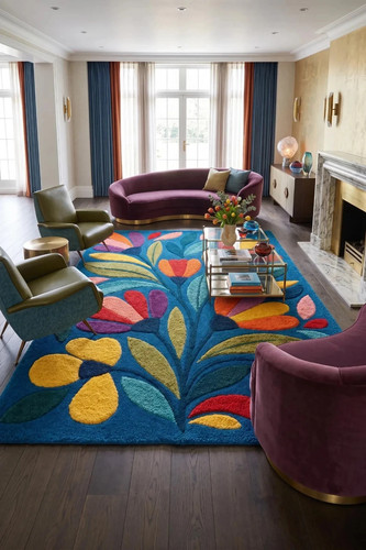 Hand tufted wool area - area, teal