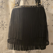 B Makowsky black suede fringe