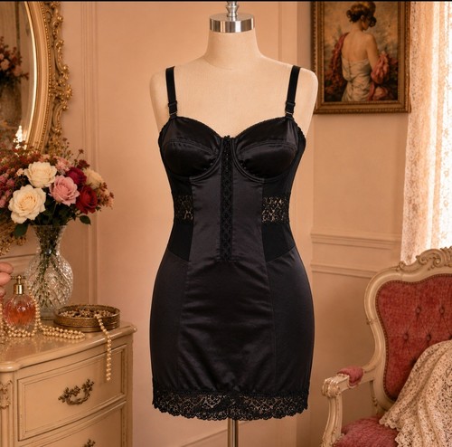Vintage short black satin open - black,