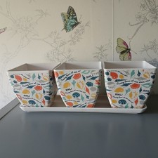 Jardinopia RNLI Bamboo Plant Pot Set x 3 Shell Design Unused No Box