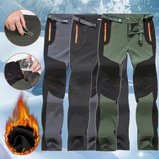 Mens Soft Shell Hiking Pants Windproof Waterproof Trousers Thermal Fleece Lined