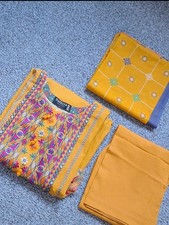 3pcs Winter Yellow Embroidered Thick Material Ladies Pakistani Indian Suit Gift