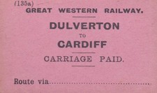 Great Western Railway Luggage Label CARDIFF (DULVERTON)