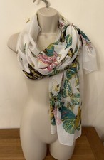 Avon Ladies White Green Hue Butterfly Print Large Scarf 70in X 21in