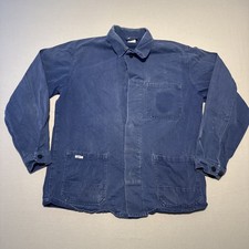 Vintage French Work Jacket Mens Large Blue Work Faded Chore Canvas Paint Uvex