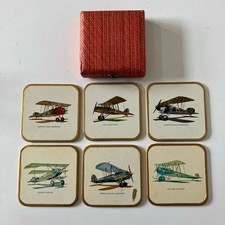 Vintage Win-el-ware Set Of 6 Coasters In Box Planes Antique Aircraft