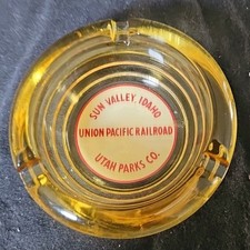 Vintage Glass Ashtray Union Pacific Railroad Sun Valley Utah Parks Co.