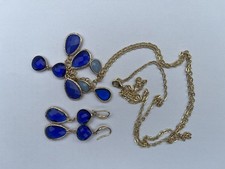 Pia Blue and Gold necklace and earrings set. In box. 