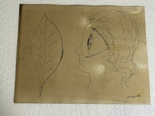 René Magritte painting on old paper signed stamped vintage