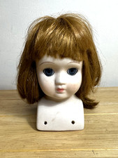 Vintage Porcelain Doll Head & Neck Parts Auburn Hair Blue Eyes 6” Made in Taiwan