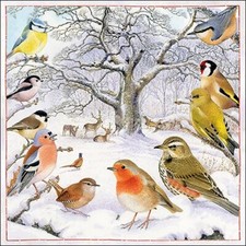 4 x Single Paper Table Napkin/3-Ply/33cm/Decoupage/Christmas/Birds Meeting