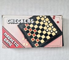 Vintage Magnetic Checkers Board Game Set Travel Case Pocket Size Complete VGC