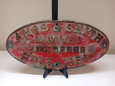 Vintage Bronze/brass AMOS & SMITH boiler / engine manufactures name plate/sign