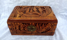 Beautiful Vintage Chinese hand-carved camphor wood box with hinged lid