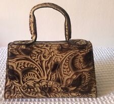 FENDI BAG VINTAGE RARE TOOLED-LEATHER TOP HANDLE UNIQUE TOP CONDITION