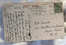 BUY NATIONAL WAR BONDS NOW WW1 SLOGAN POSTMARK 1918 BATTERSEA LONDON SW11
