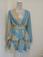 JOHN ZACK PLUNGE  V FRONT MULTI COLOURED PRINT SLINKY MINI  DRESS - SIZE 8