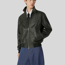 Customized Luxury Intrecciato 100% Lambskin Leather Blouson Jacket – Dark Green