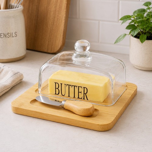 Vintage butter dish with glass - vintage,