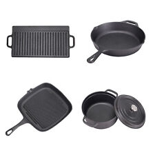 Camping Cast Iron Frying Pan Grill BBQ Skillet Pancake Griddle Plate Cooking Pot