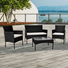 4PIECES GARDEN RATTAN FURNITURE SOFA SET TABLE CHAIRS SET PATIO BALCONY BACKYARD